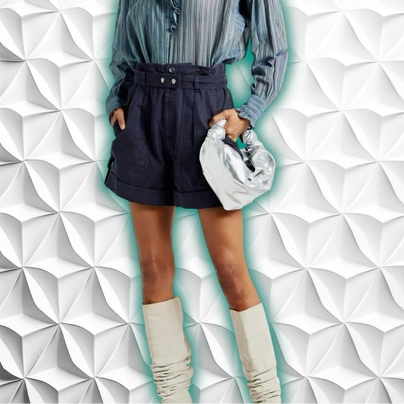 NWT Isabel Marant Étoile ‘Kalosco Belted Cotton Shorts’ in “Faded Night” Blue 2 - Picture 1 of 16